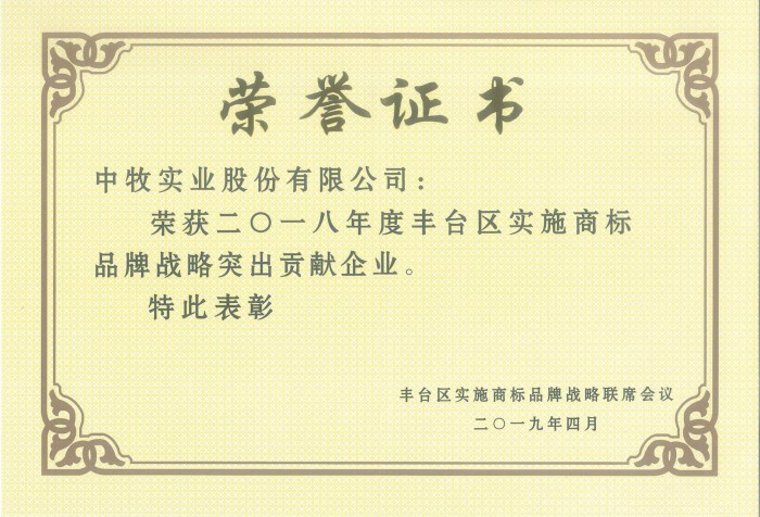 2019年4月，公司获得“2018年度丰台区实施商标品牌战略突出贡献企业”荣誉称号.jpg